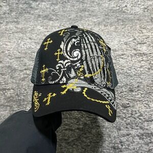 NEW KB Ethos Trucket Hat Black Embroidered Cross Vintage Y2K Cyber Grunge Goth